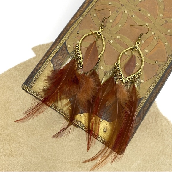 3/$15 Brown Bohemian Feather Earrings - Picture 2 of 2